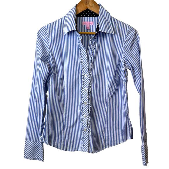 Lilly Pulitzer Size 4 Blue and White Striped Jonni Ruffle Front Blouse - Picture 1 of 4